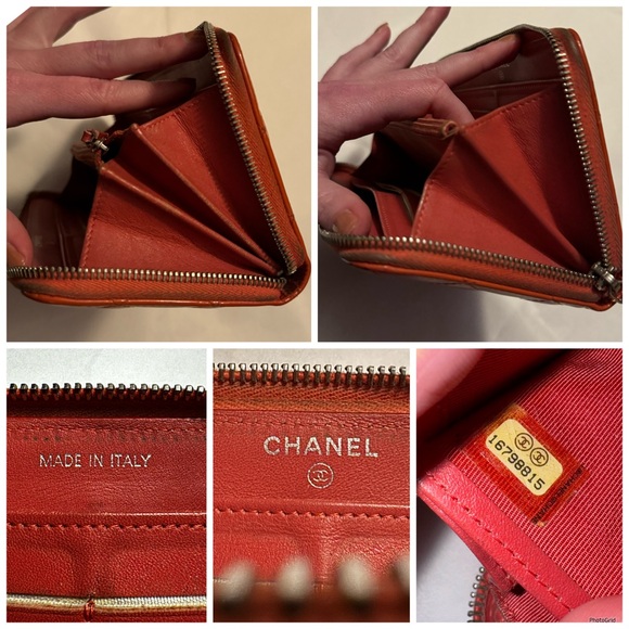 AUTHENTIC CHANEL Coral Orange Matelasse Patent Interlocking C CC Quilted Wallet - Picture 16 of 16